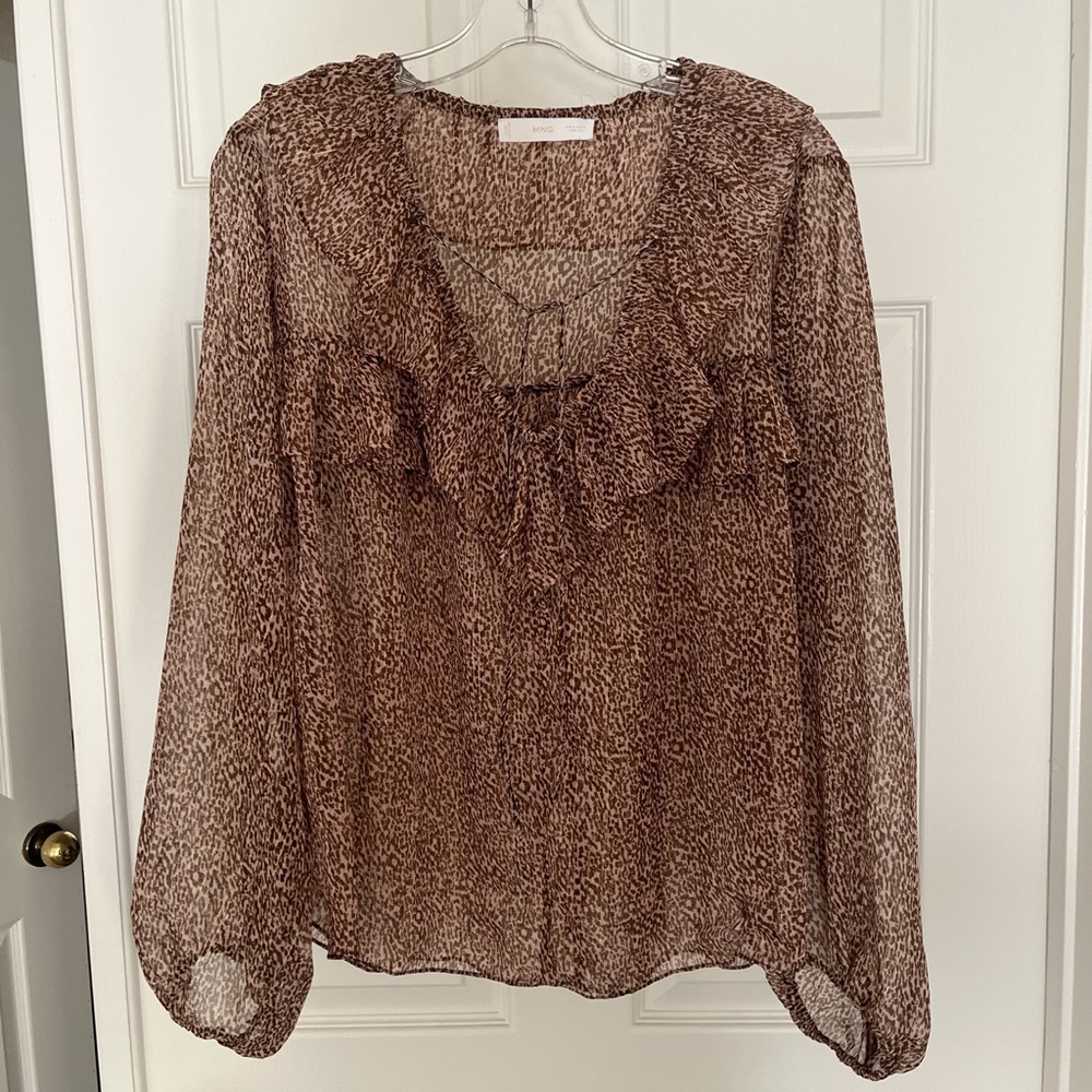 Mango Animal Print Ruffle Blouse